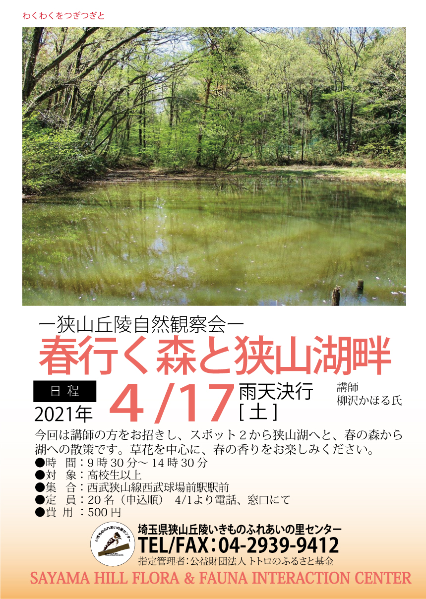 狭山丘陵自然観察会 春行く森と狭山湖畔 埼玉みどりのポータルサイト