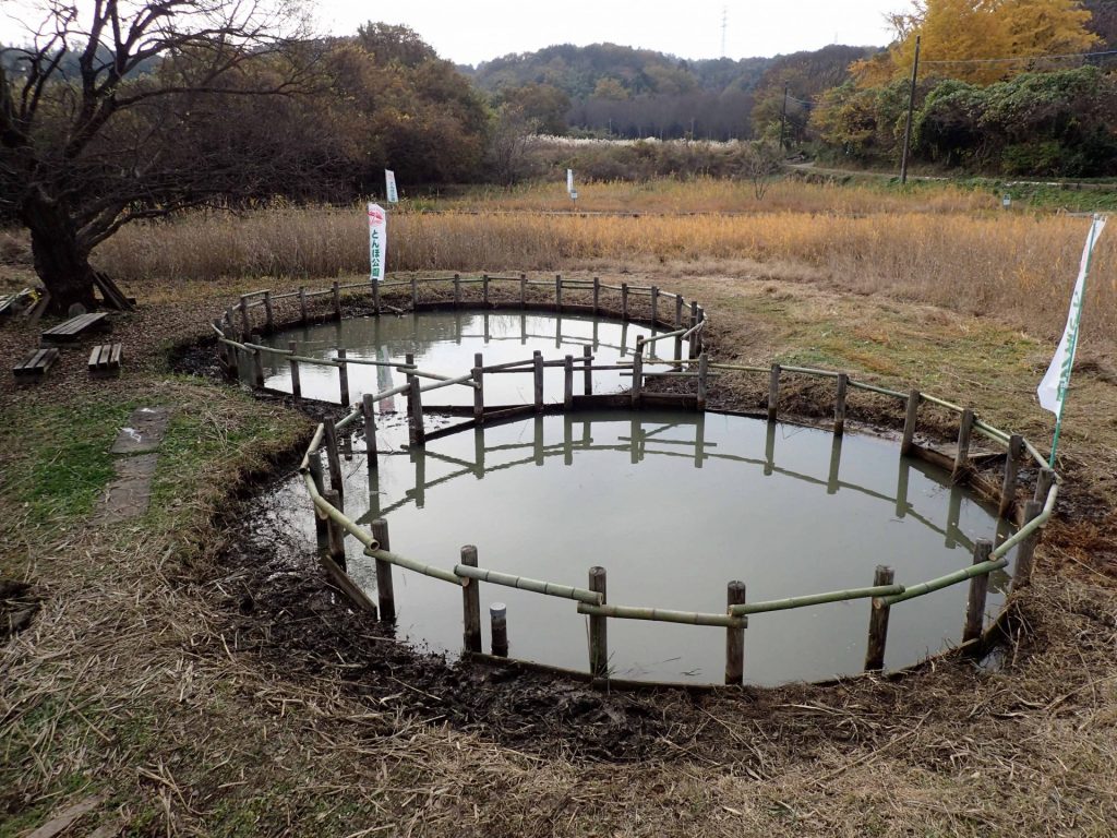 完成したひょうたん池の柵
