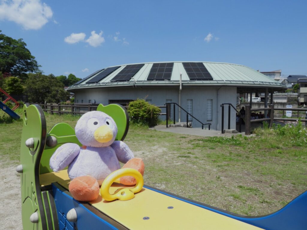 栃本親水公園の遊具で遊ぶコバトン